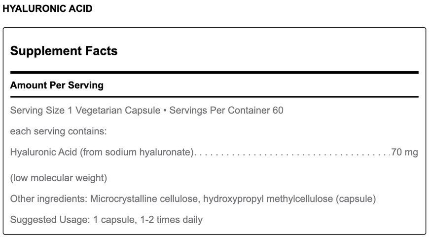 Витамины Гиалуроновая кислота hyaluronic acid Douglas Laboratories 70 мг 60 капсул 202262-60X фото